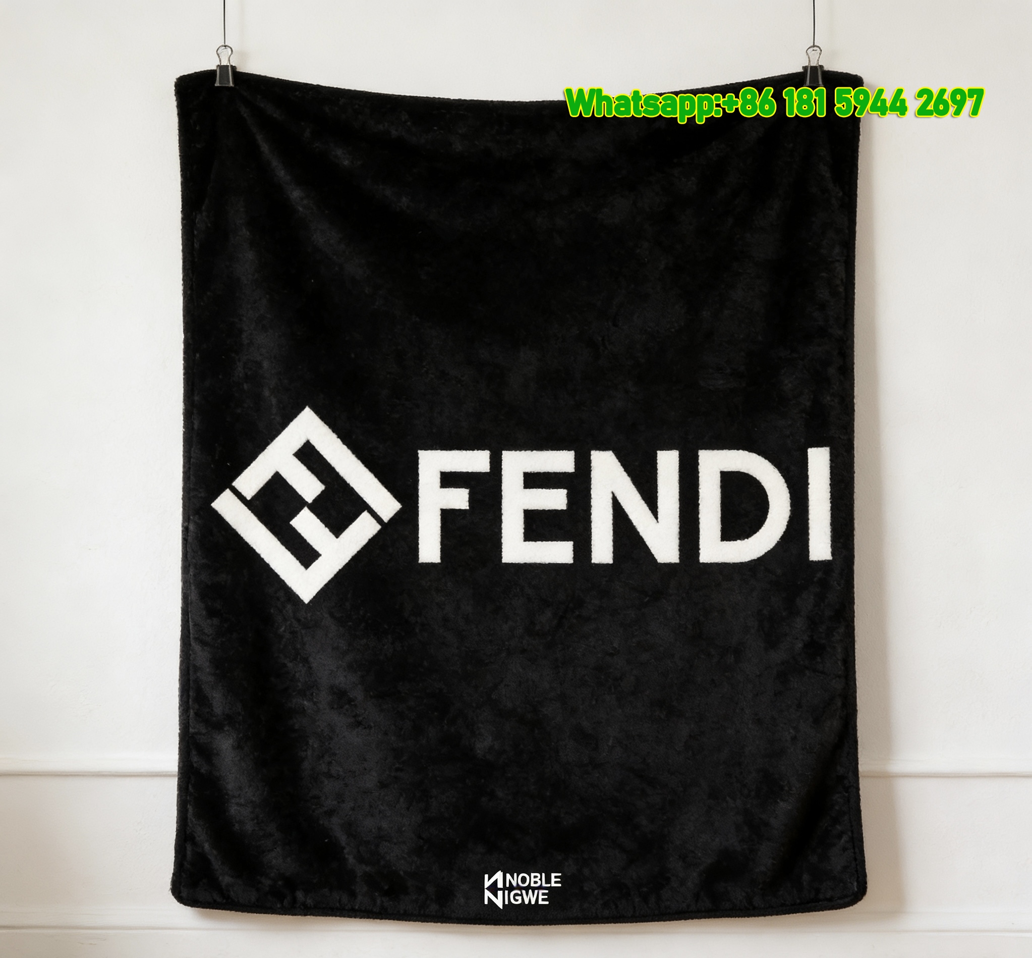 Fendi Black & White Minimalist FF Monogram Flannel Throw Blanket IMG_9491